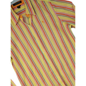 Ralph Lauren Women's Striped Button-Down Linen Shirt Long Sleeves Yellow Size S